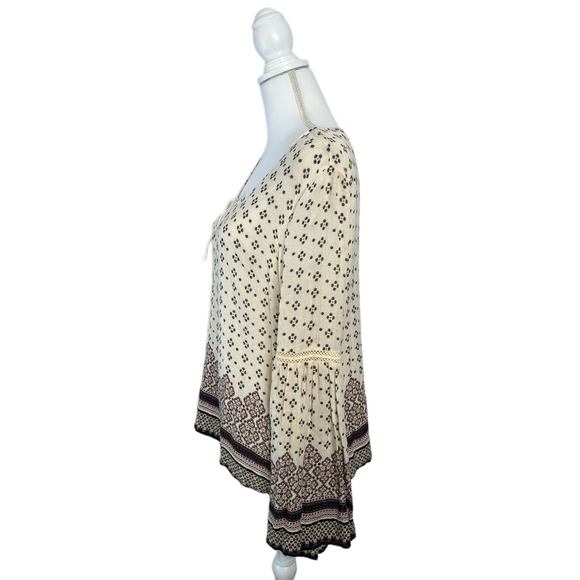 Aeropostale Cream Semi-Sheer Printed Boho Festival Loose Casual Top Size L - Picture 7 of 11